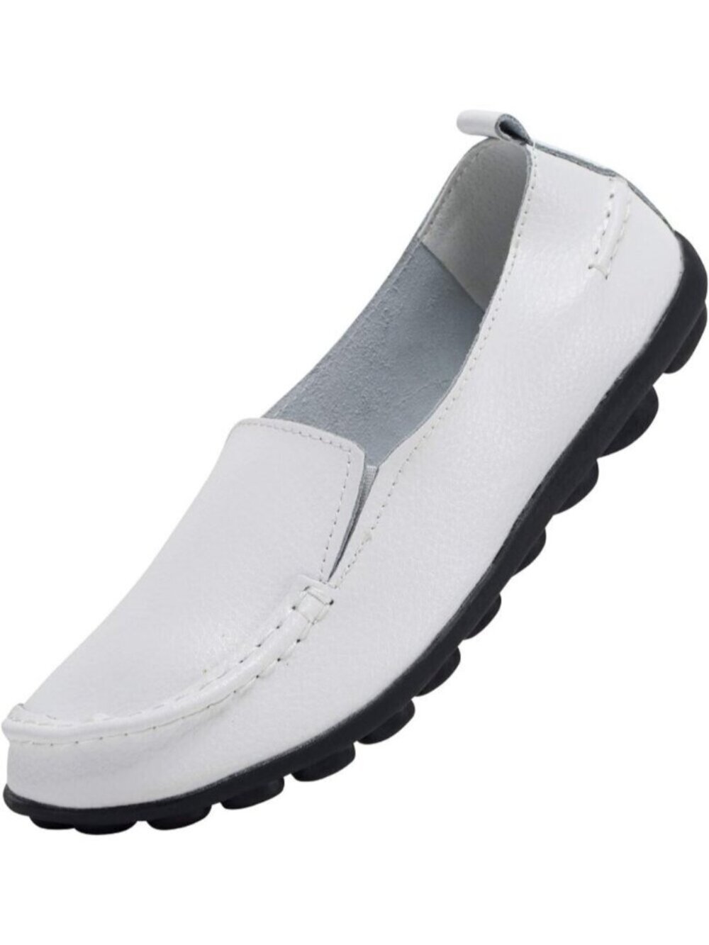 〽️Women White Leather Slip On Loafers Closed ToeComfortable Walking Flats Casual